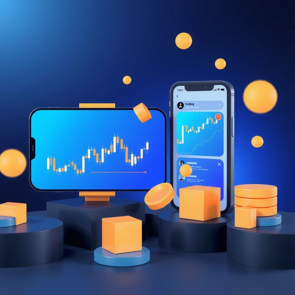 Ilustración de desarrollo de juegos móviles con gráficos de trading